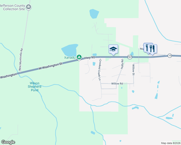 map of restaurants, bars, coffee shops, grocery stores, and more near 563 Creekside Court in Monticello