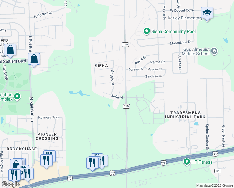 map of restaurants, bars, coffee shops, grocery stores, and more near 8509 Rimini Cove in Round Rock