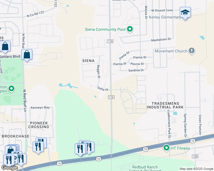 map of restaurants, bars, coffee shops, grocery stores, and more near 8509 Rimini Cove in Round Rock