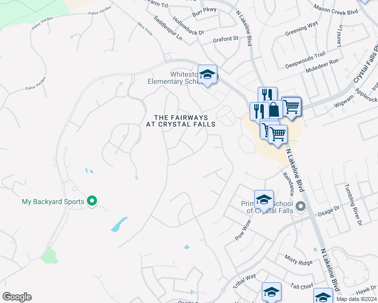 map of restaurants, bars, coffee shops, grocery stores, and more near 2401 First View in Leander