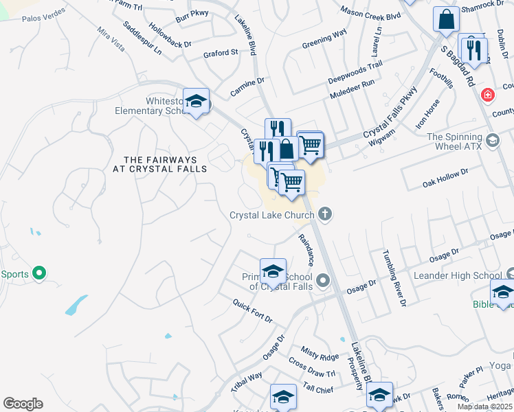 map of restaurants, bars, coffee shops, grocery stores, and more near 2177 Local Rebel Street in Leander