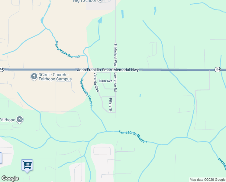 map of restaurants, bars, coffee shops, grocery stores, and more near 21740 Lawrence Road in Fairhope