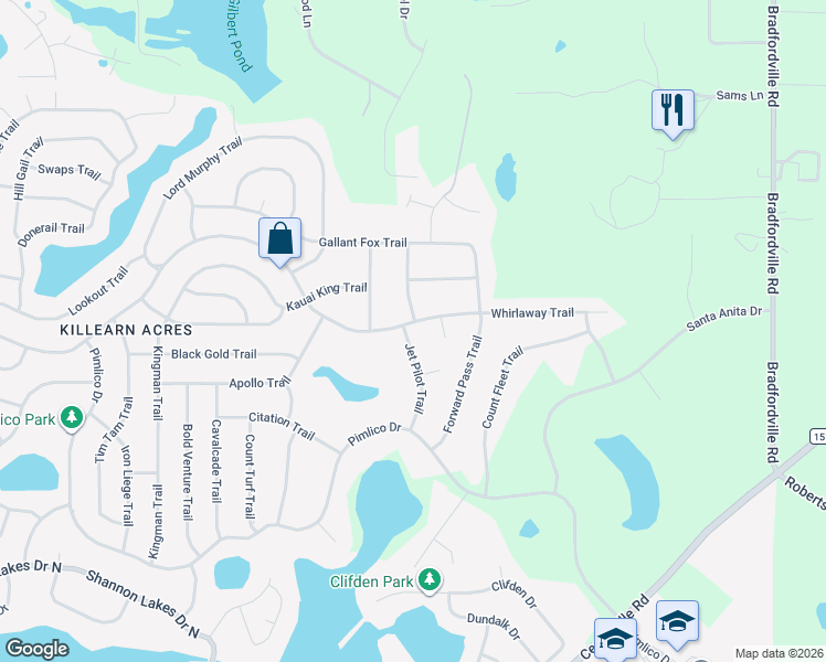 map of restaurants, bars, coffee shops, grocery stores, and more near 6441 Jet Pilot Trail in Tallahassee