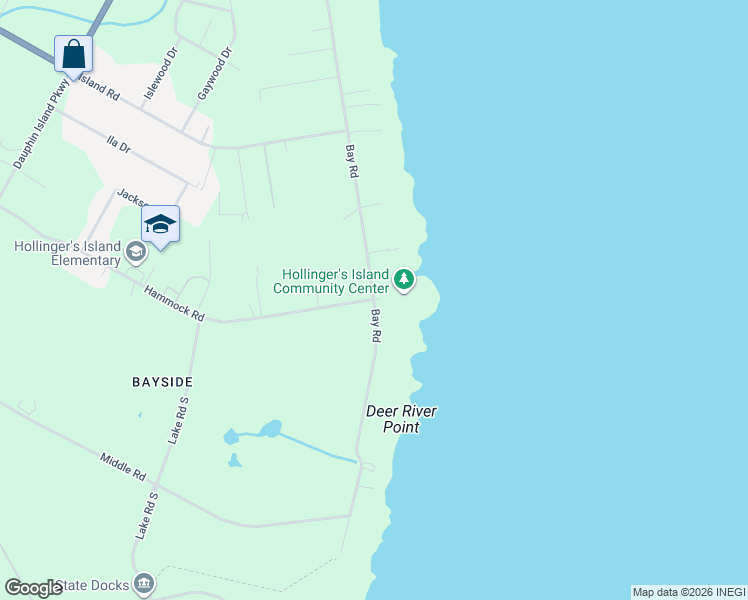 map of restaurants, bars, coffee shops, grocery stores, and more near 7109 Bay Road in Mobile