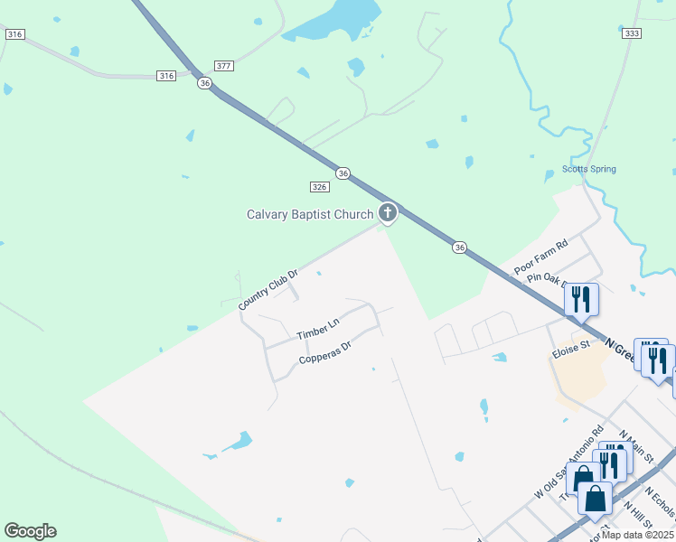 map of restaurants, bars, coffee shops, grocery stores, and more near 345 Country Club Drive in Caldwell