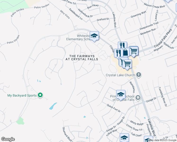 map of restaurants, bars, coffee shops, grocery stores, and more near 2401 First View in Leander