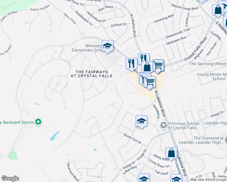 map of restaurants, bars, coffee shops, grocery stores, and more near 1801 Leaders Lane in Leander