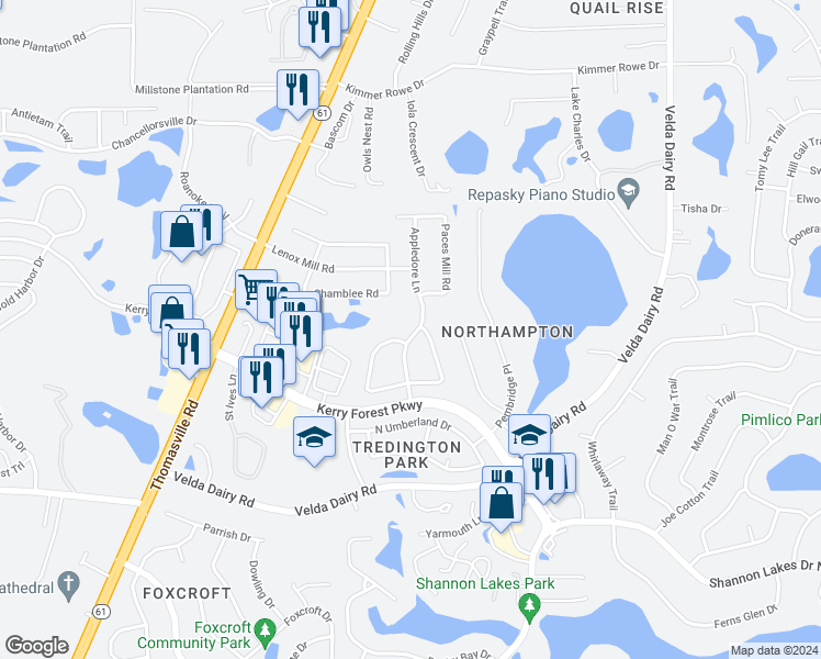 map of restaurants, bars, coffee shops, grocery stores, and more near 5386 Appledore Lane in Tallahassee