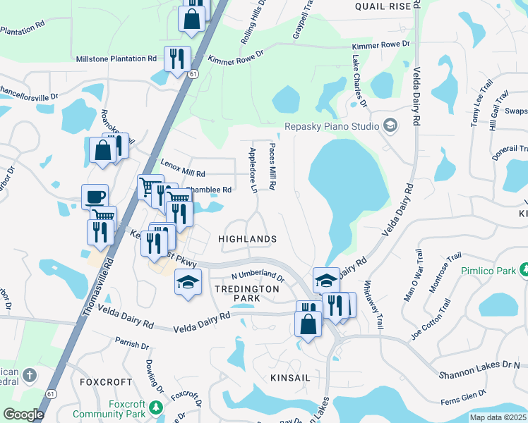 map of restaurants, bars, coffee shops, grocery stores, and more near 5387 Paddington Drive in Tallahassee