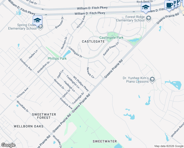 map of restaurants, bars, coffee shops, grocery stores, and more near 2474 Newark Circle in College Station