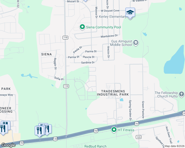 map of restaurants, bars, coffee shops, grocery stores, and more near 904 Tradesmens Park Loop in Hutto