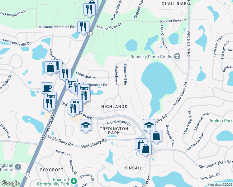 map of restaurants, bars, coffee shops, grocery stores, and more near 5386 Appledore Lane in Tallahassee