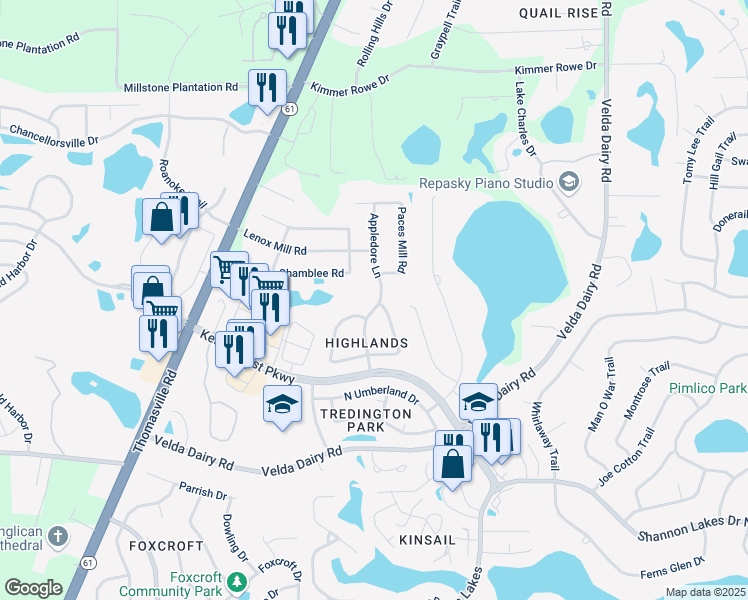 map of restaurants, bars, coffee shops, grocery stores, and more near 5386 Appledore Lane in Tallahassee