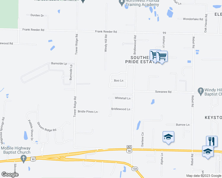 map of restaurants, bars, coffee shops, grocery stores, and more near 6867 Fort Deposit Drive in Pensacola