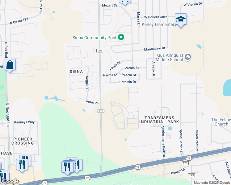 map of restaurants, bars, coffee shops, grocery stores, and more near 5540 Sofia Place in Round Rock