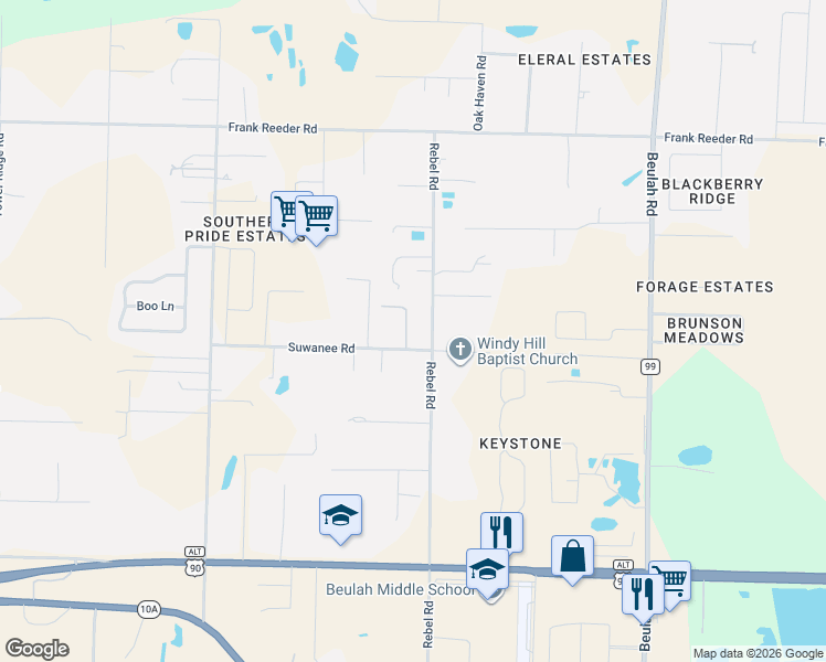 map of restaurants, bars, coffee shops, grocery stores, and more near 6511 Suwanee Road in Pensacola