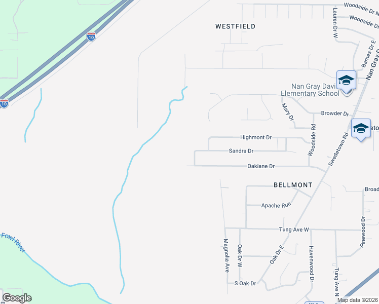 map of restaurants, bars, coffee shops, grocery stores, and more near 6870 Sandra Drive in Theodore