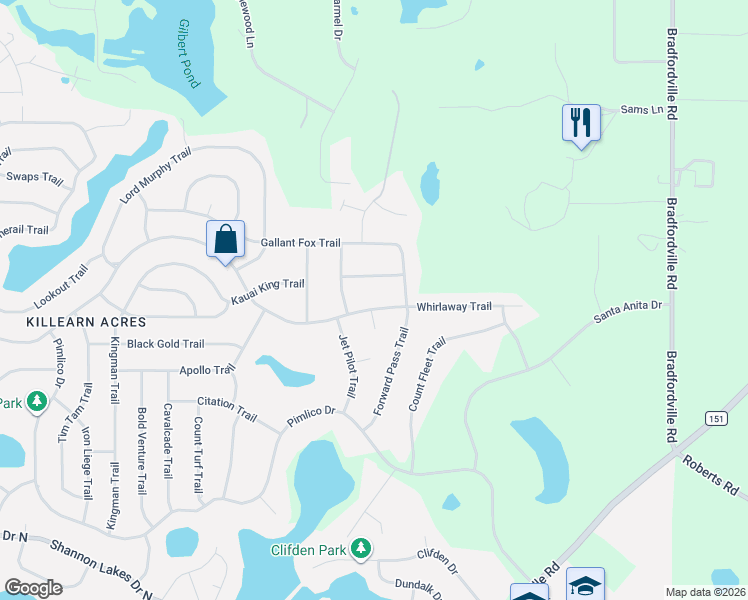map of restaurants, bars, coffee shops, grocery stores, and more near 3417 Native Dancer Trail in Tallahassee