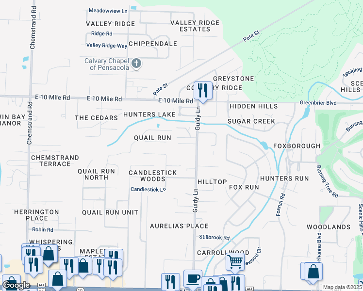map of restaurants, bars, coffee shops, grocery stores, and more near in Pensacola