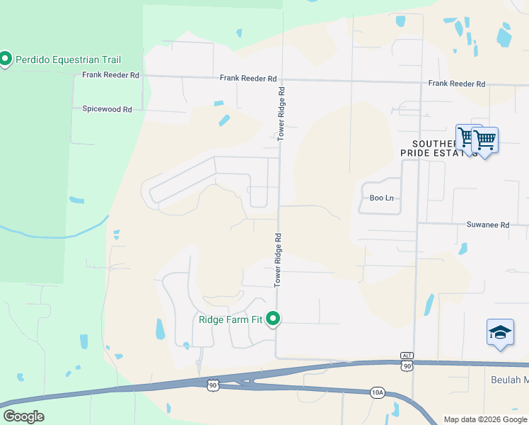 map of restaurants, bars, coffee shops, grocery stores, and more near 7597 Burnside Loop in Pensacola