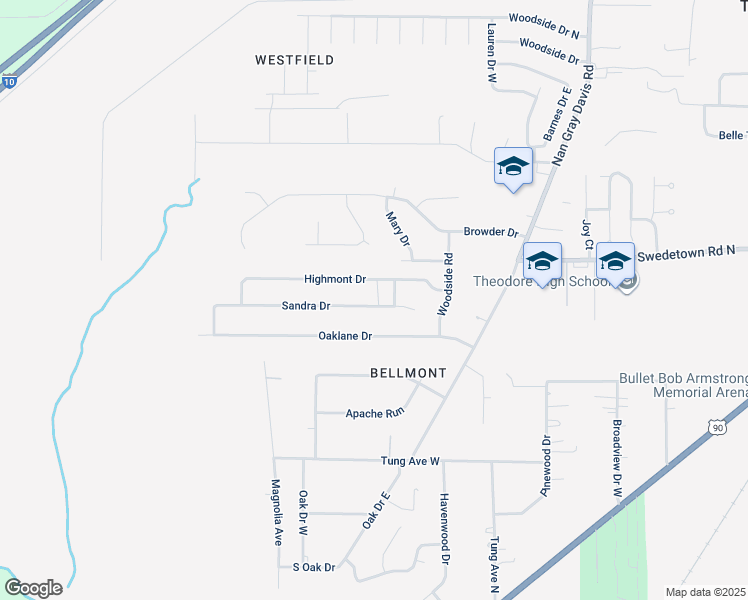 map of restaurants, bars, coffee shops, grocery stores, and more near 6620 Sandra Drive in Theodore
