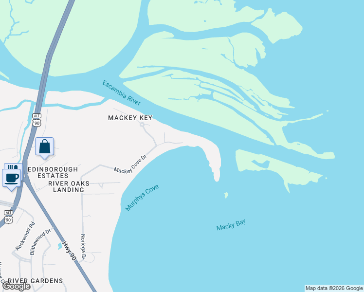 map of restaurants, bars, coffee shops, grocery stores, and more near 3777 Mackey Cove Drive in Pensacola