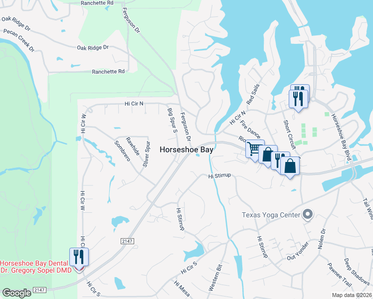 map of restaurants, bars, coffee shops, grocery stores, and more near in Horseshoe Bay