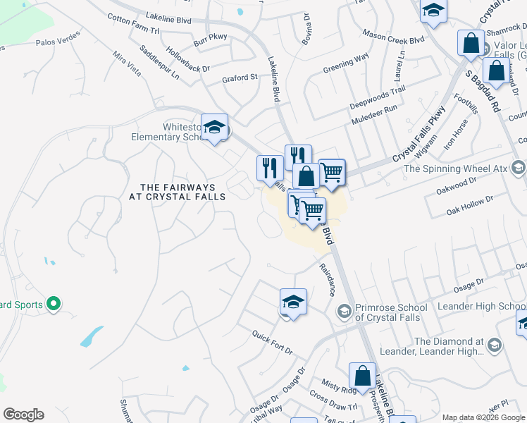 map of restaurants, bars, coffee shops, grocery stores, and more near 2152 Local Rebel Street in Leander