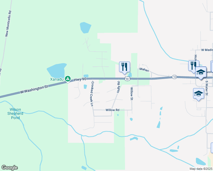 map of restaurants, bars, coffee shops, grocery stores, and more near 1580 Live Oak Road in Monticello