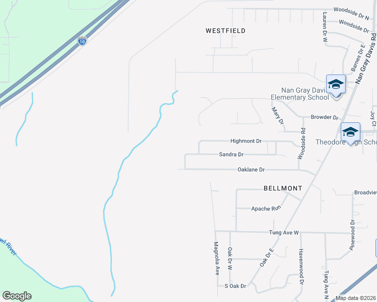 map of restaurants, bars, coffee shops, grocery stores, and more near 6870 Sandra Drive in Theodore