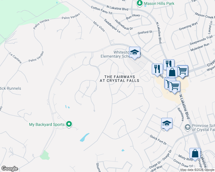 map of restaurants, bars, coffee shops, grocery stores, and more near 2301 Ambush Canyon in Leander