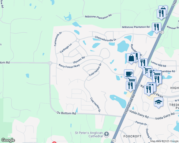 map of restaurants, bars, coffee shops, grocery stores, and more near 2595 Farragut Way in Tallahassee