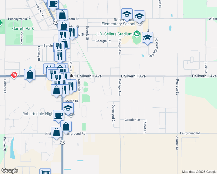 map of restaurants, bars, coffee shops, grocery stores, and more near 21825 Mahan Ct in Robertsdale