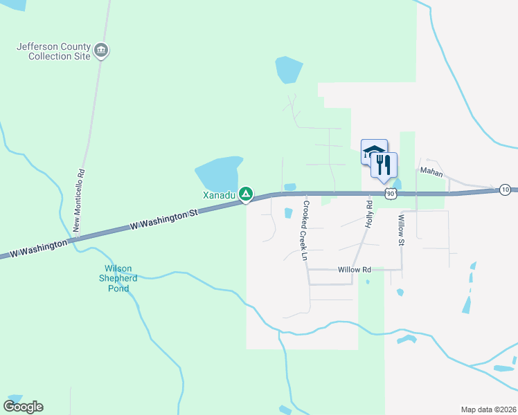 map of restaurants, bars, coffee shops, grocery stores, and more near 1593 West Washington Street in Monticello
