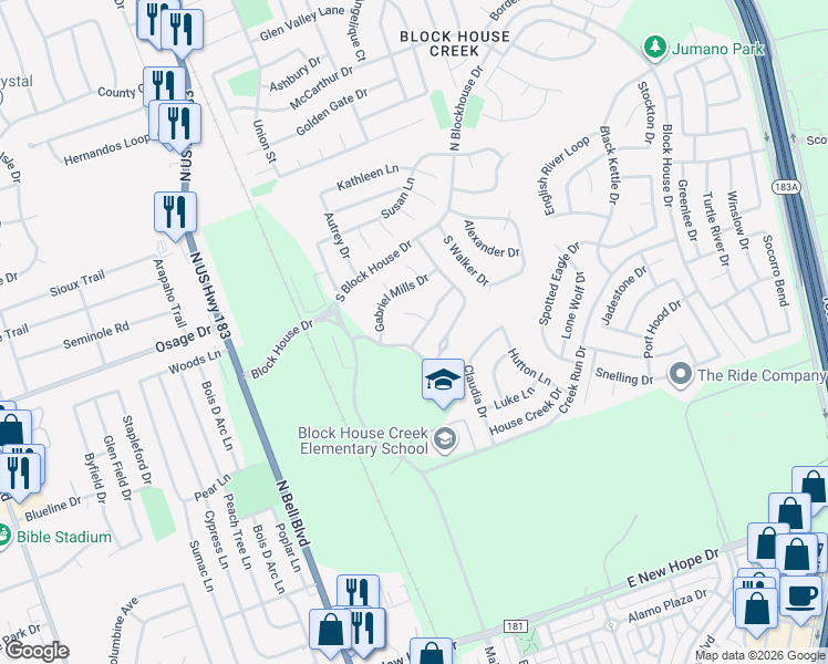 map of restaurants, bars, coffee shops, grocery stores, and more near 502 Chandler Branch Drive in Leander