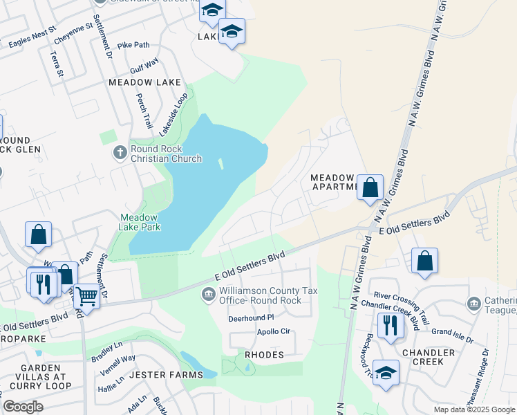map of restaurants, bars, coffee shops, grocery stores, and more near 1842 East Old Settlers Boulevard in Round Rock