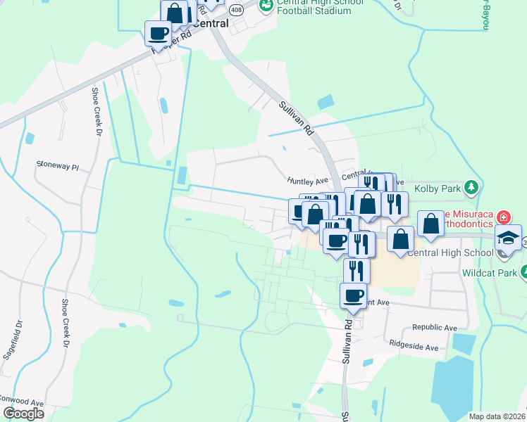 map of restaurants, bars, coffee shops, grocery stores, and more near 12868 Pirates Alley in Baton Rouge