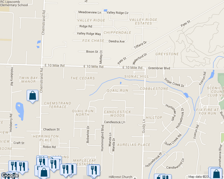 map of restaurants, bars, coffee shops, grocery stores, and more near 200 Lakeland Court in Pensacola