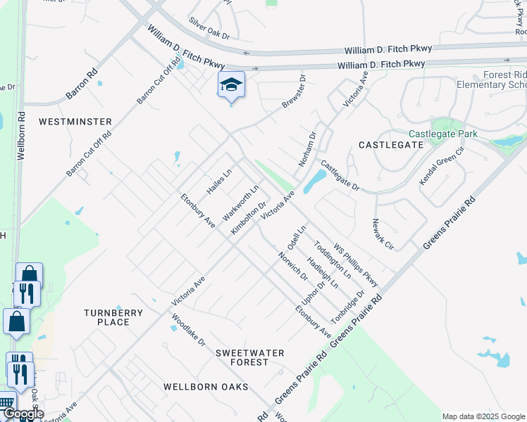 map of restaurants, bars, coffee shops, grocery stores, and more near 2507 Kimbolton Drive in College Station