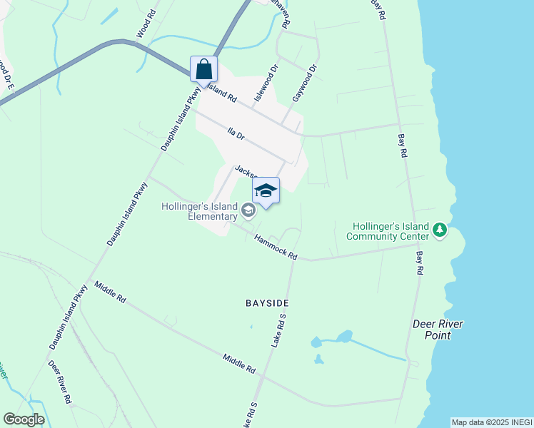 map of restaurants, bars, coffee shops, grocery stores, and more near 2400 Hammock Road in Mobile
