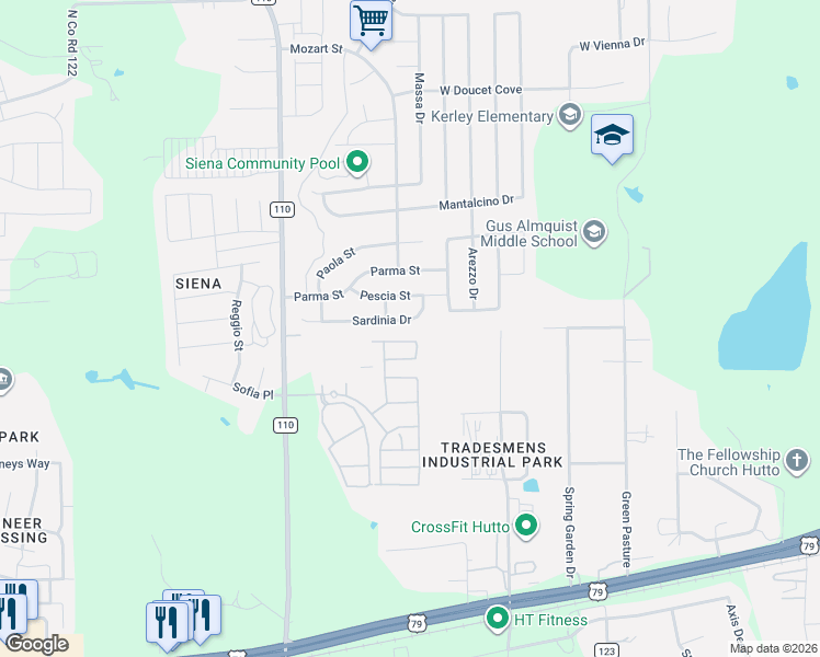 map of restaurants, bars, coffee shops, grocery stores, and more near 5925 Sardinia Drive in Round Rock