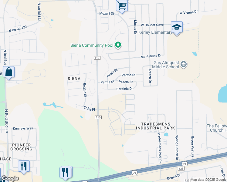map of restaurants, bars, coffee shops, grocery stores, and more near 5817 Sardinia Drive in Round Rock