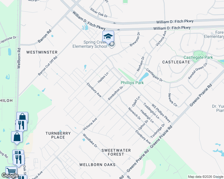 map of restaurants, bars, coffee shops, grocery stores, and more near 2517 Warkworth Lane in College Station