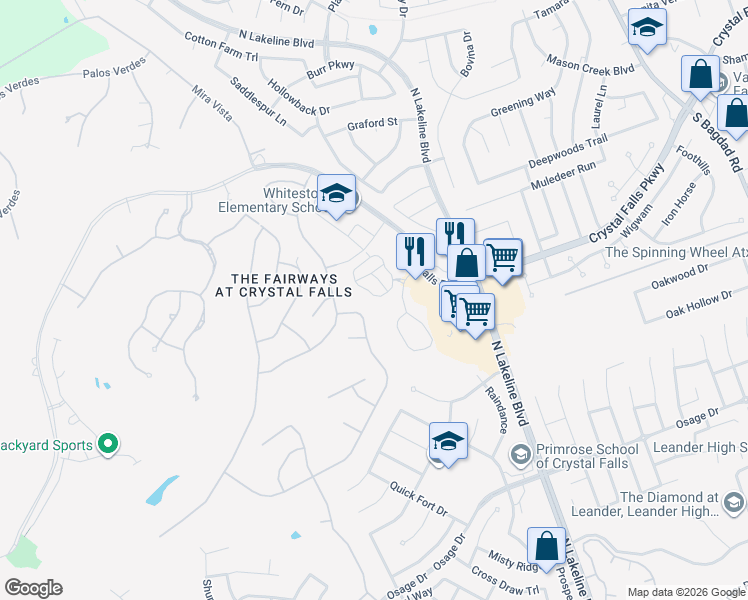 map of restaurants, bars, coffee shops, grocery stores, and more near 1727 Rowdy Loop in Leander