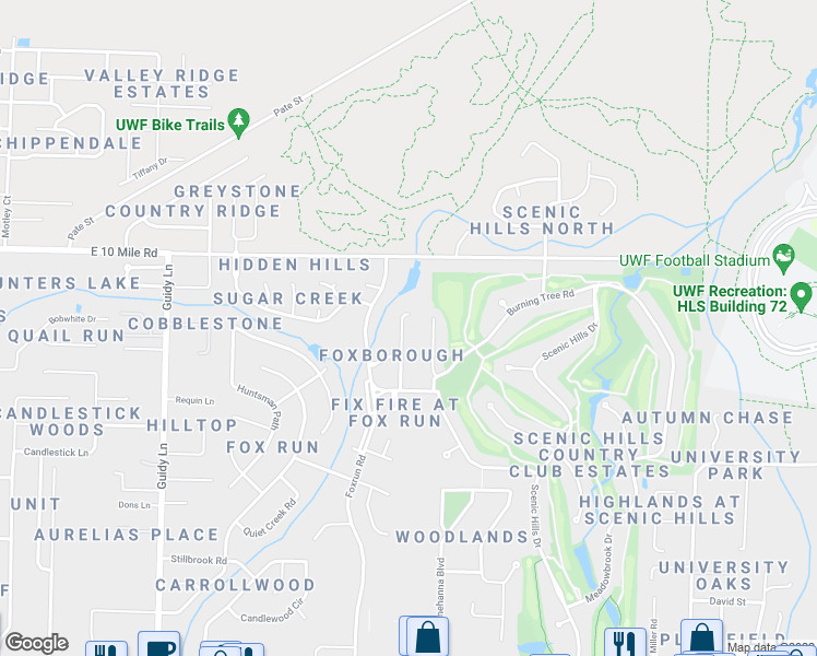 map of restaurants, bars, coffee shops, grocery stores, and more near 10164 Vixen Place in Pensacola