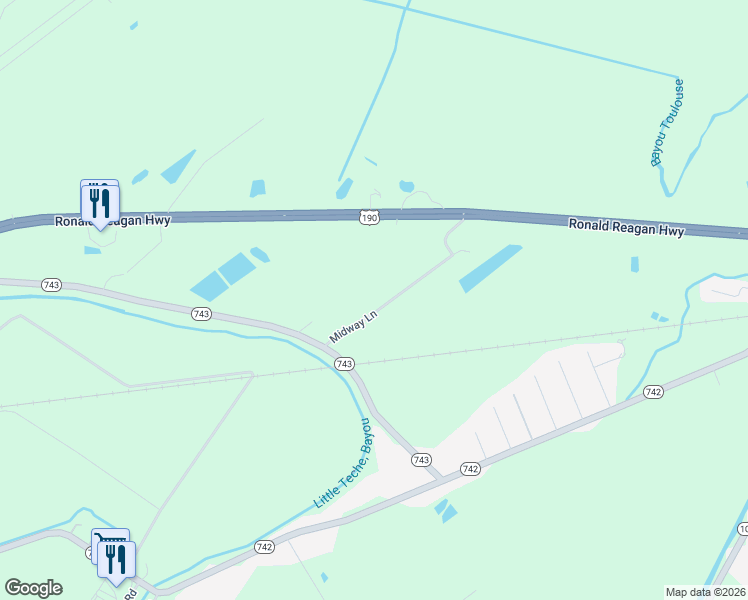 map of restaurants, bars, coffee shops, grocery stores, and more near 187 Midway Lane in St. Landry Parish