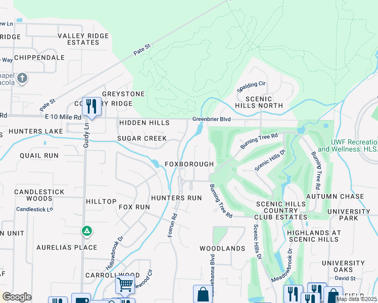 map of restaurants, bars, coffee shops, grocery stores, and more near 10165 Vixen Place in Pensacola