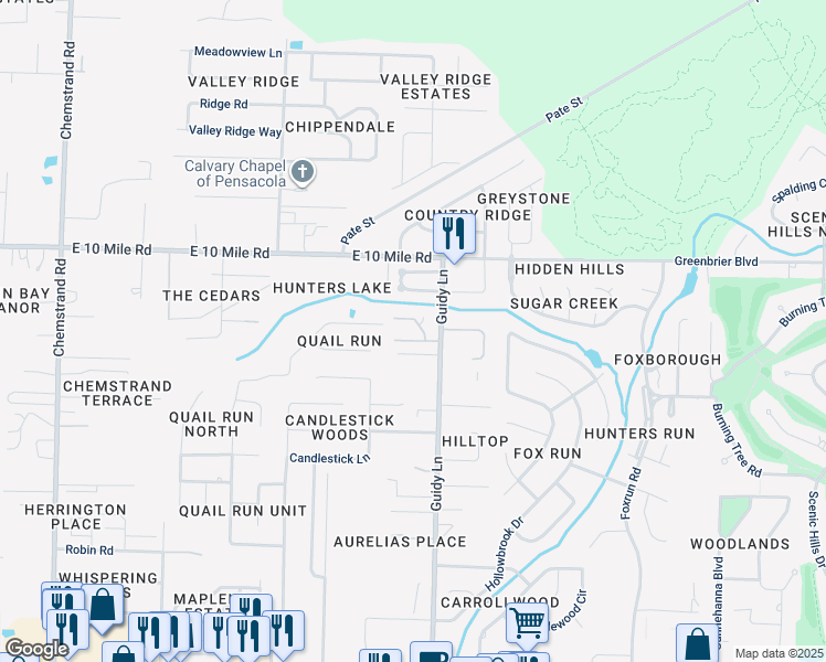 map of restaurants, bars, coffee shops, grocery stores, and more near in Pensacola