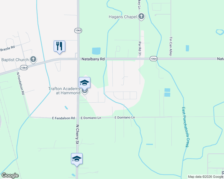 map of restaurants, bars, coffee shops, grocery stores, and more near 16189 Charleton Drive in Hammond