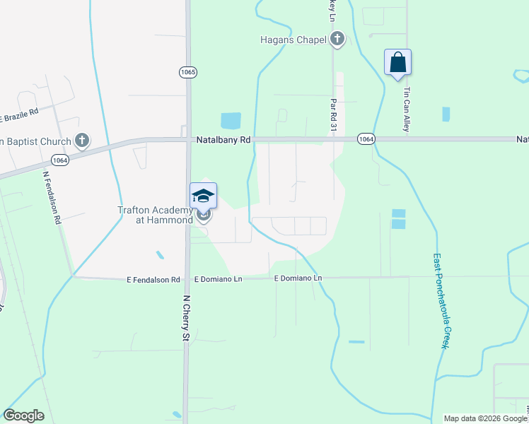 map of restaurants, bars, coffee shops, grocery stores, and more near 16189 Charleton Drive in Hammond